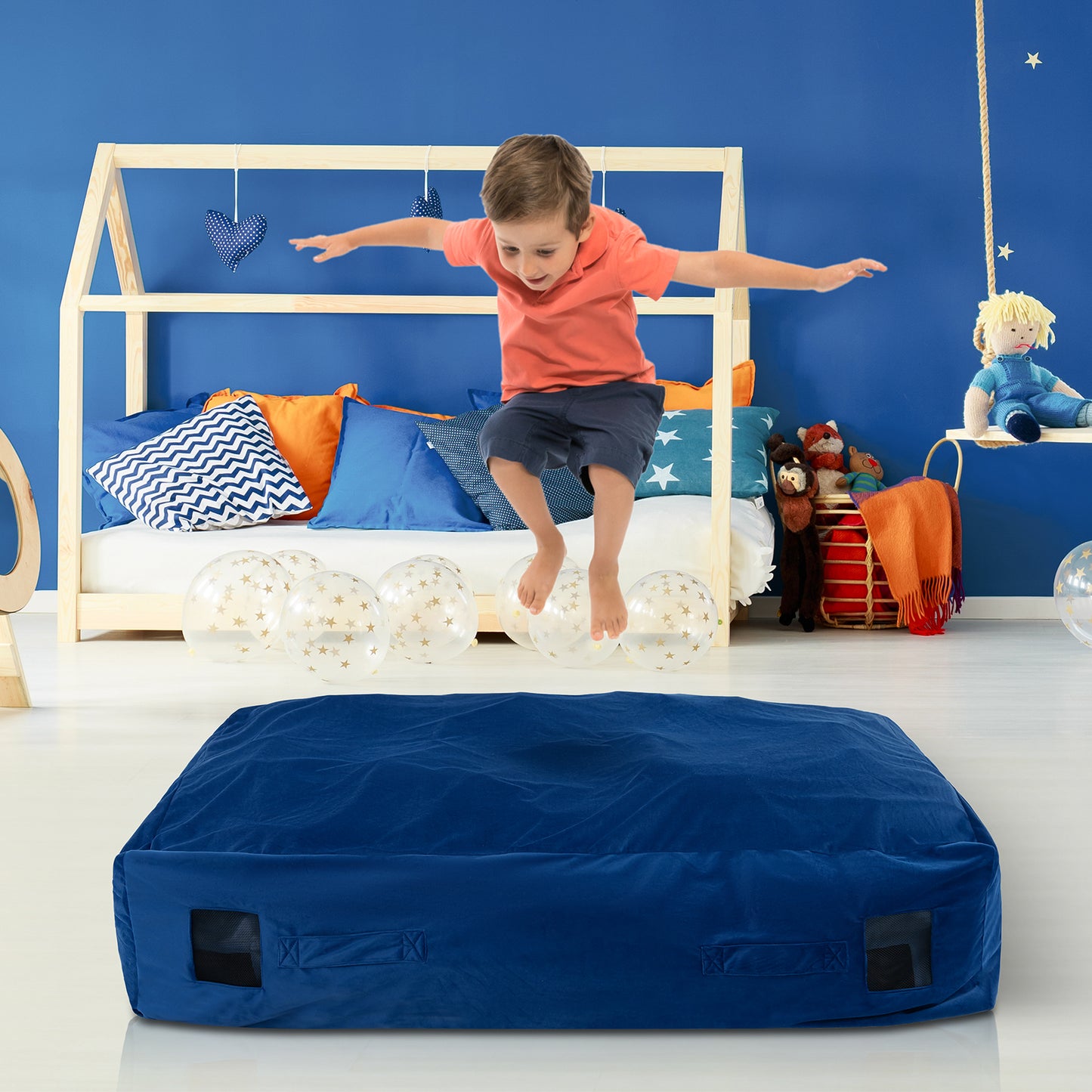 47 x 35.5 Inch Crash Pad Sensory Mat with Foam Blocks and Washable Cover-Blue