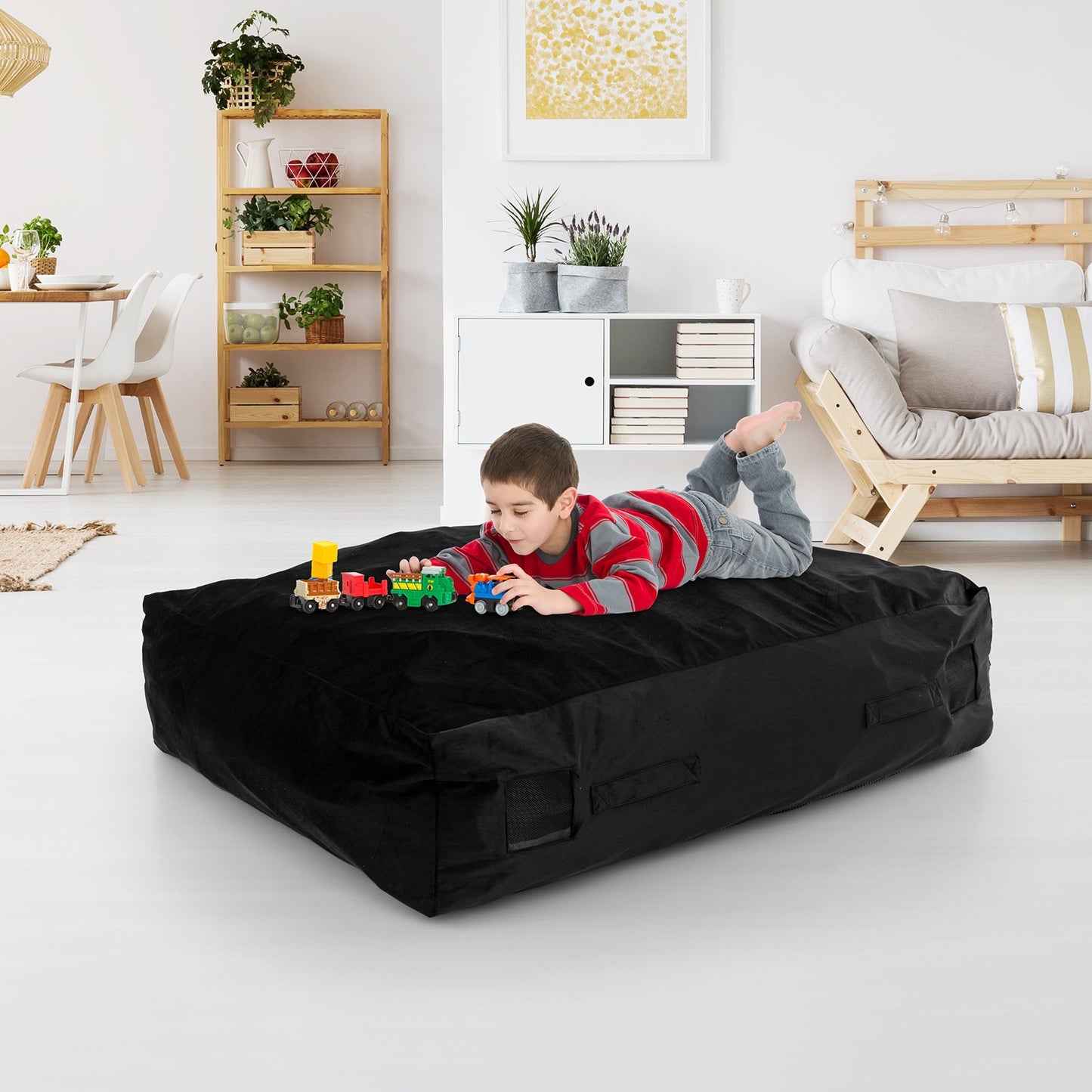 47 x 35.5 Inch Crash Pad Sensory Mat with Foam Blocks and Washable Cover-Black