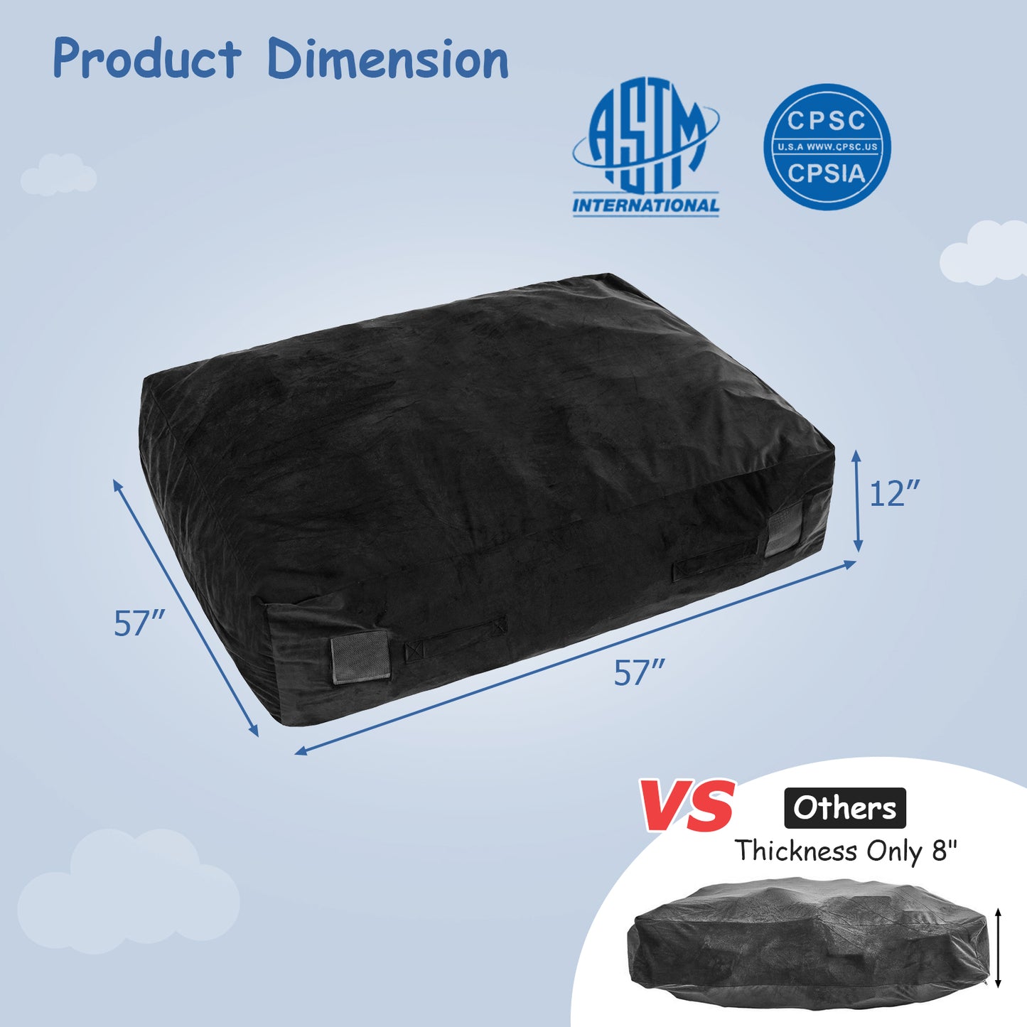 47 x 35.5 Inch Crash Pad Sensory Mat with Foam Blocks and Washable Cover-Black