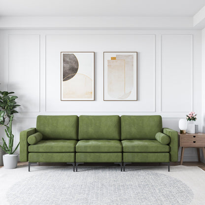 Modular 3-Seat Sofa Couch with Socket USB Ports and Side Storage Pocket-Gray