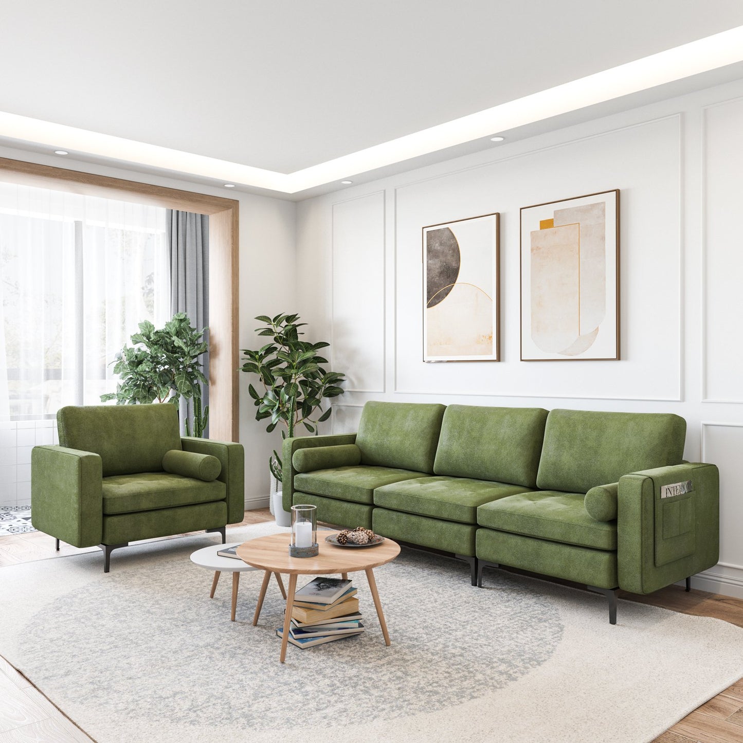 Modular 3-Seat Sofa Couch with Socket USB Ports and Side Storage Pocket-Gray