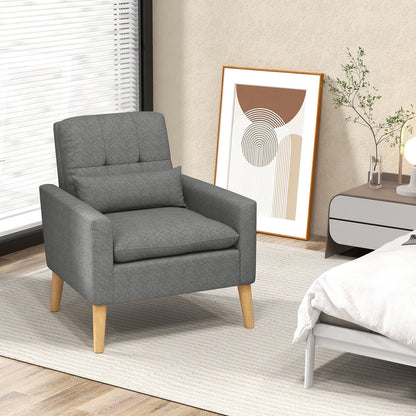 Accent Chair with Lumbar Pillow  Natural Rubber Wood Legs  Padded Cushions-Beige