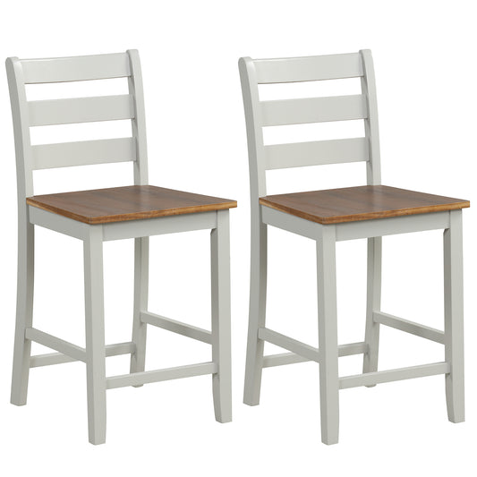 Set of 2 Counter Bar Stool with Inclined Backrest and Footrest-Gray