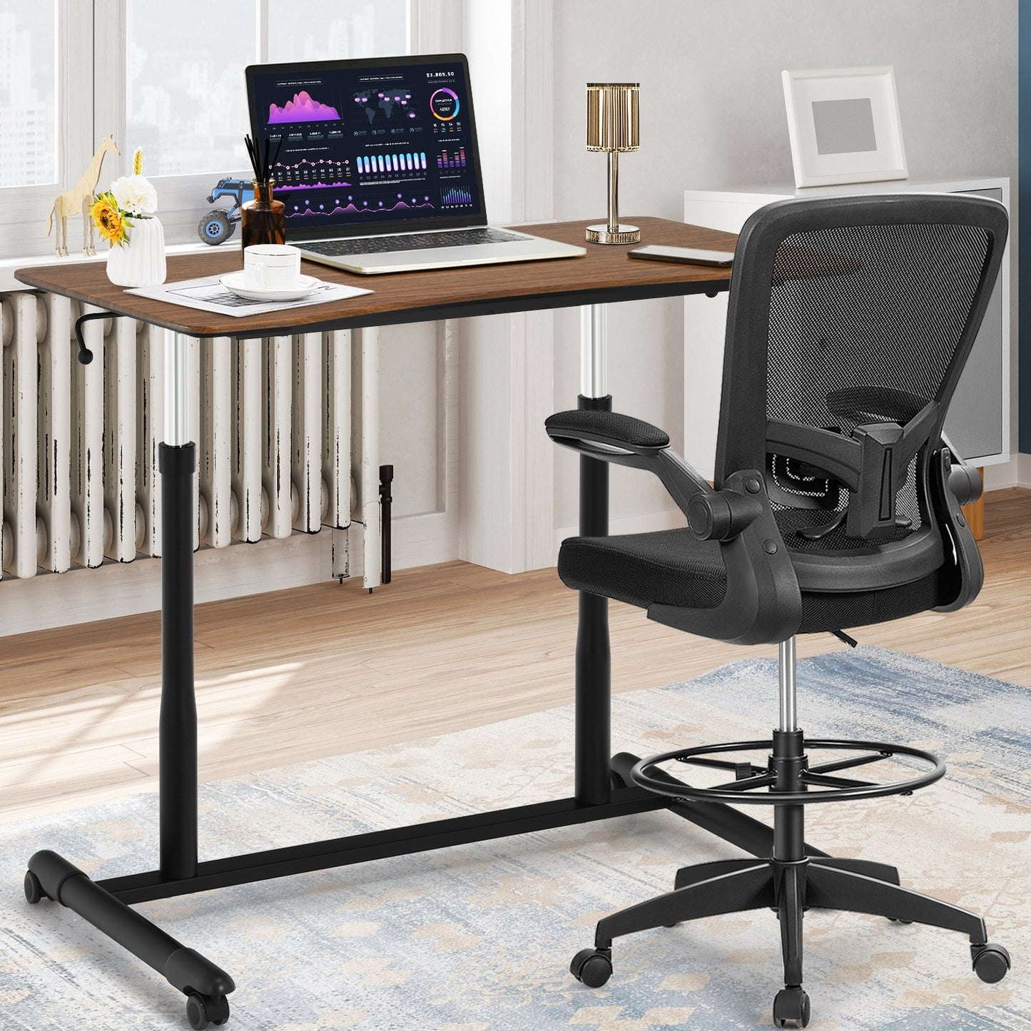 Height Adjustable Computer Desk Sit to Stand Rolling Notebook Table -Black