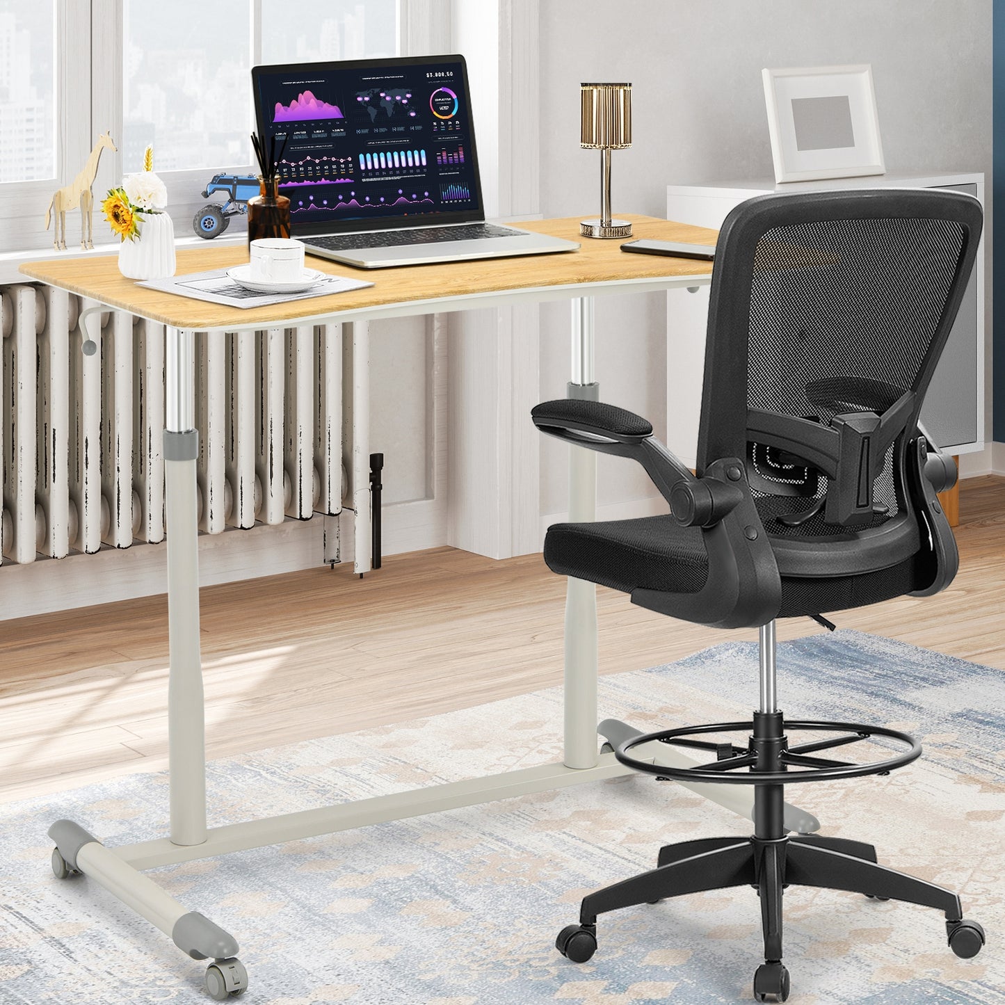 Height Adjustable Computer Desk Sit to Stand Rolling Notebook Table -Black