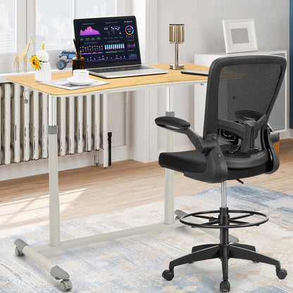 Height Adjustable Computer Desk Sit to Stand Rolling Notebook Table -Natural