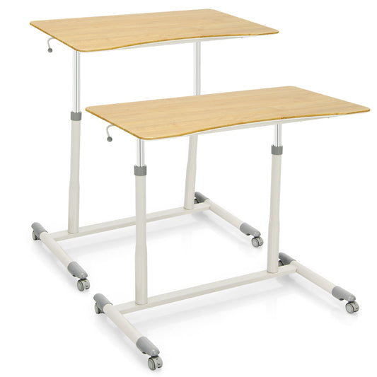 Height Adjustable Computer Desk Sit to Stand Rolling Notebook Table -Natural