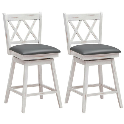2 Pieces 24 Inches Swivel Counter Height Barstool Set with Rubber Wood Legs-White