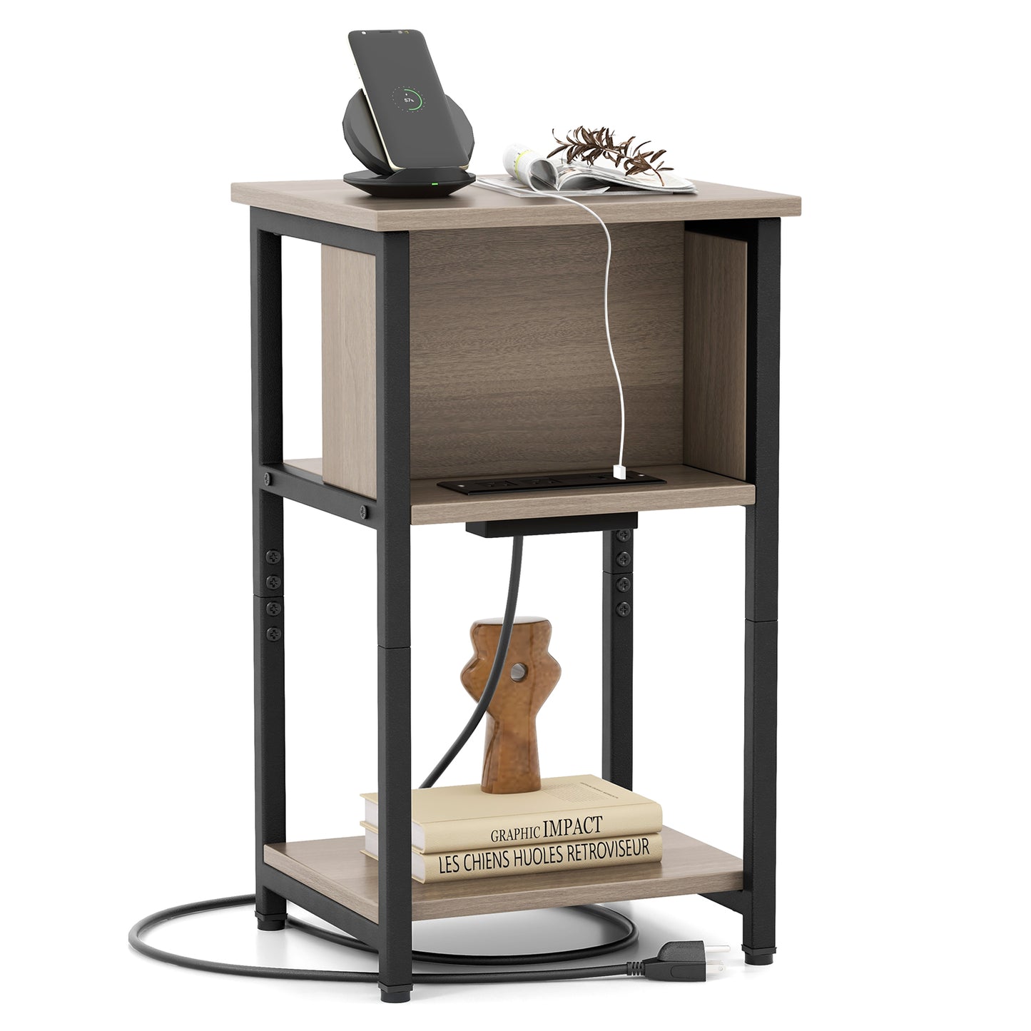 3-Tier End Table with USB Ports & Power Outlets-1 Piece