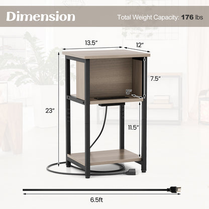 3-Tier End Table with USB Ports & Power Outlets-1 Piece