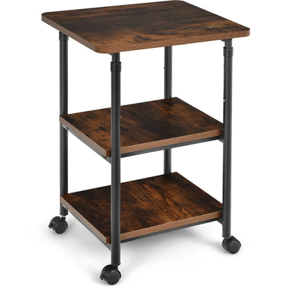 3-tier Adjustable Printer Stand with 360° Swivel Casters-Black