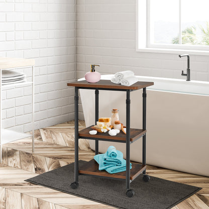 3-tier Adjustable Printer Stand with 360° Swivel Casters-Black