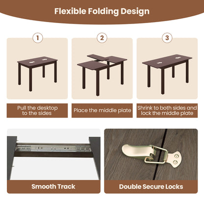 Extendable Folding Dining Table with Rubber Wood Frame and Safety Locks