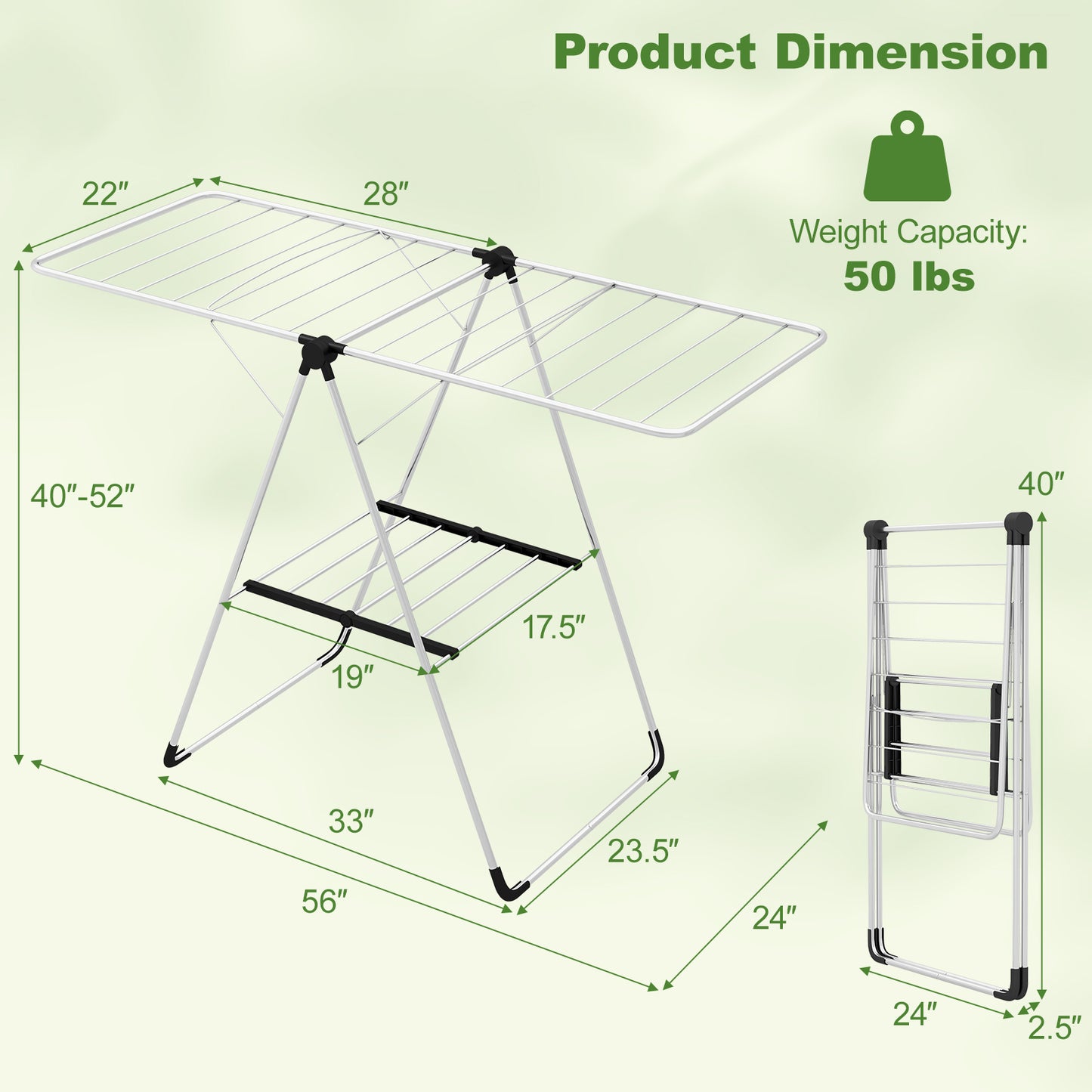 2-Tier Laundry Drying Rack Folding Cloth Rack with Aluminum Frame
