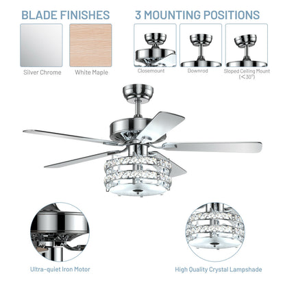 52 Inch Classical Crystal Ceiling Fan Lamp