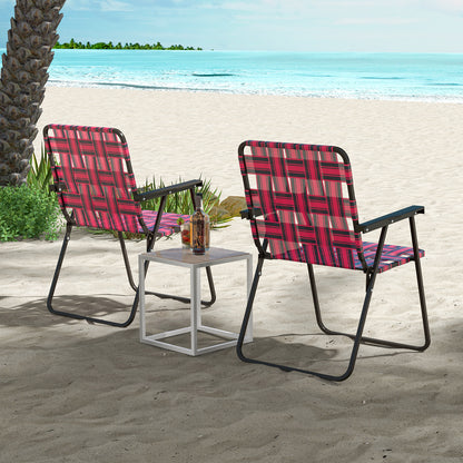 2 Pieces Folding Beach Chair Camping Lawn Webbing Chair-Red
