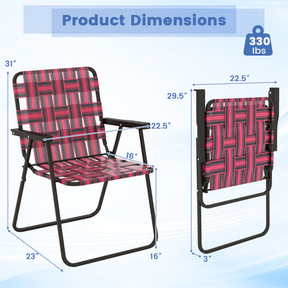 2 Pieces Folding Beach Chair Camping Lawn Webbing Chair-Red