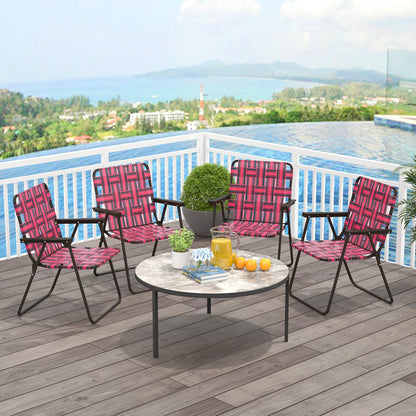 4 Pieces Folding Beach Chair Camping Lawn Webbing Chair-Blue