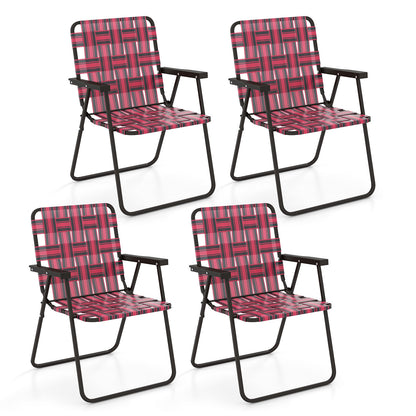 4 Pieces Folding Beach Chair Camping Lawn Webbing Chair-Blue