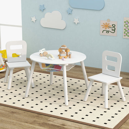 Wood Activity Kids Table and Chair Set with Center Mesh Storage for Snack Time and Homework-Blue