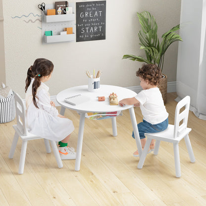 Wood Activity Kids Table and Chair Set with Center Mesh Storage for Snack Time and Homework-Blue