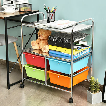4 Drawers Shelves Rolling Storage Cart Rack-Black