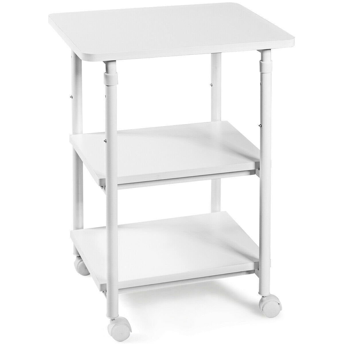 3-tier Adjustable Printer Stand with 360° Swivel Casters-White