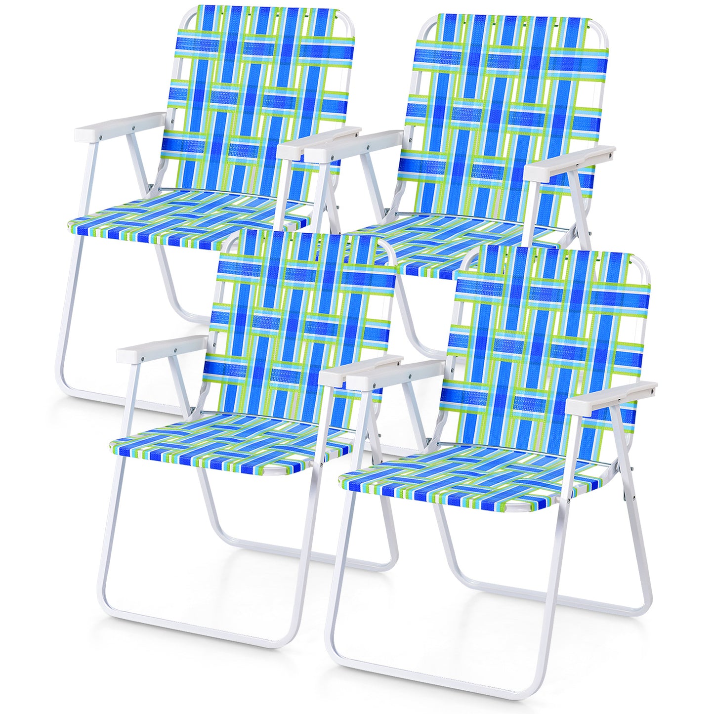 4 Pieces Folding Beach Chair Camping Lawn Webbing Chair-Blue