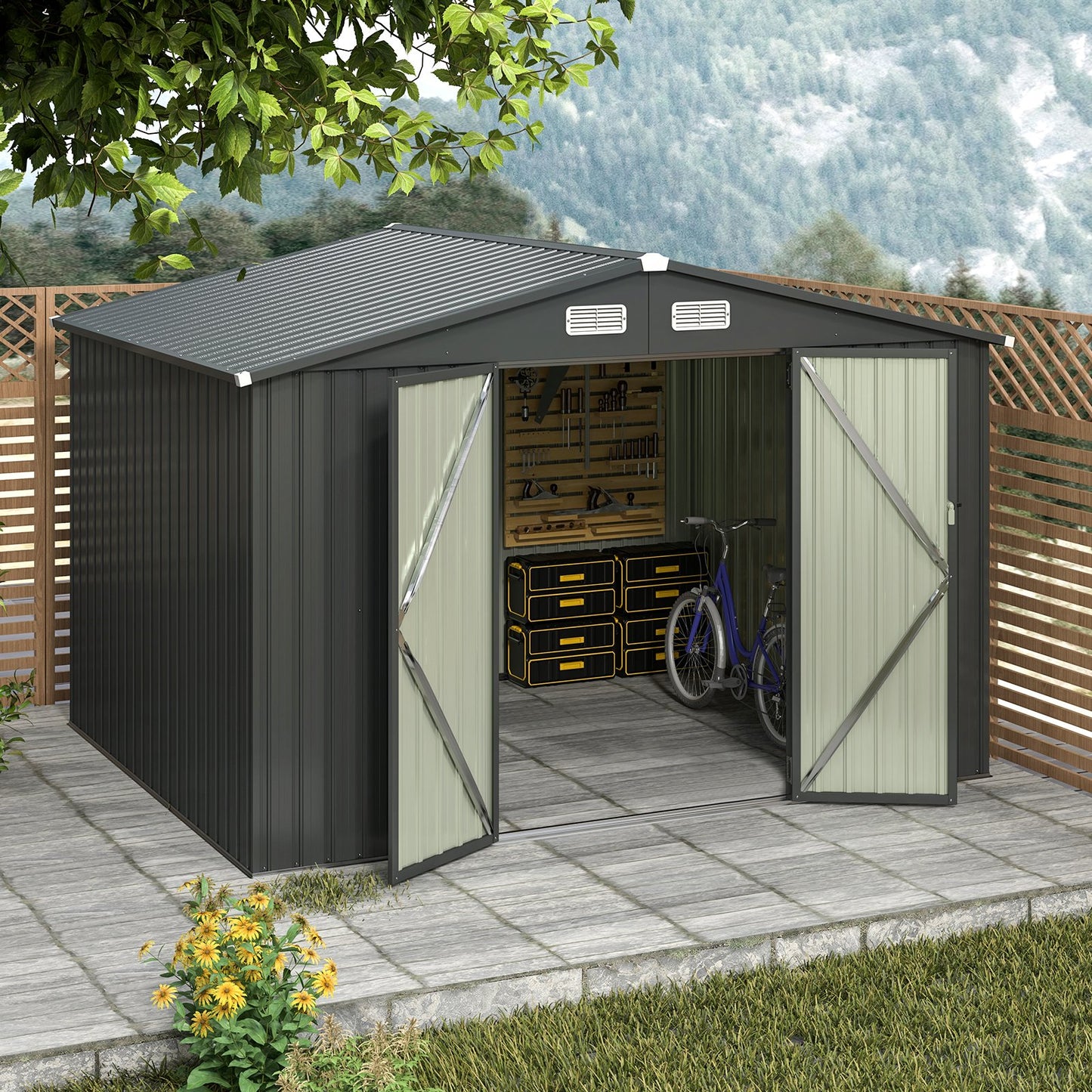 6 x 4/10 x 8 Feet Outdoor Galvanized Steel Storage Shed without Floor Base-6 x 4 ft