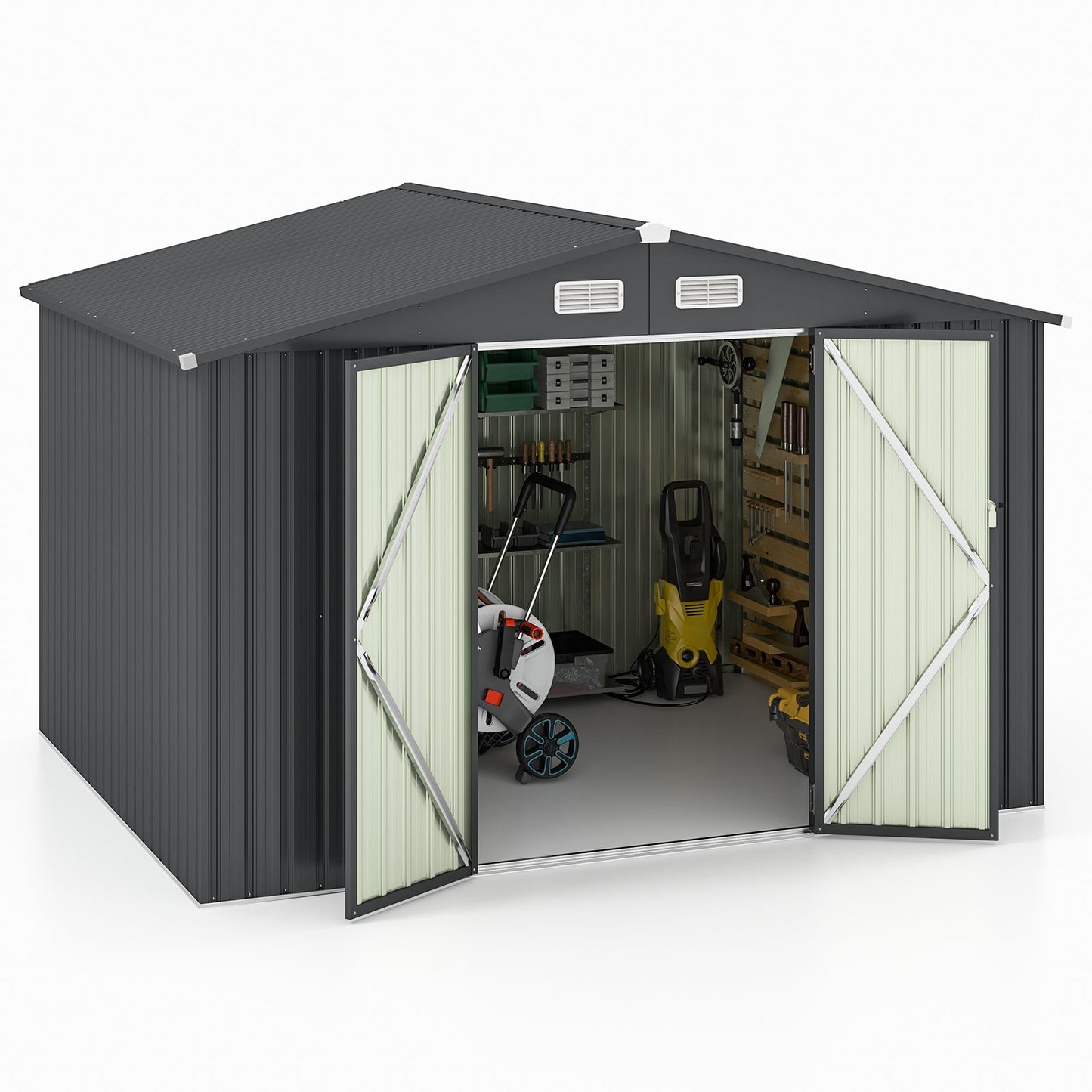 6 x 4/10 x 8 Feet Outdoor Galvanized Steel Storage Shed without Floor Base-6 x 4 ft