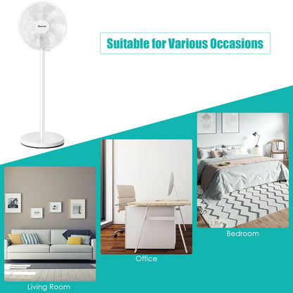 16 Inch Oscillating Pedestal 3-Speed Adjustable Height Fan with Remote Control-White