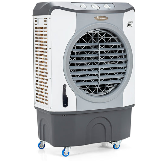 4-in-1 Industrial Evaporative Air Cooler Fan with 12 Gallon Tank and Wheels-Gray