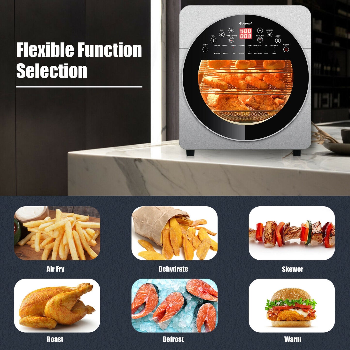 16-in-1 Air Fryer 15.5 qt Toaster Rotisserie Dehydrator Oven-Silver