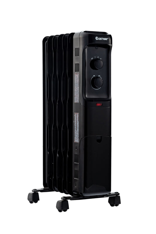 1500W Oil Filled Portable Radiator Space Heater with Adjustable Thermostat-Black