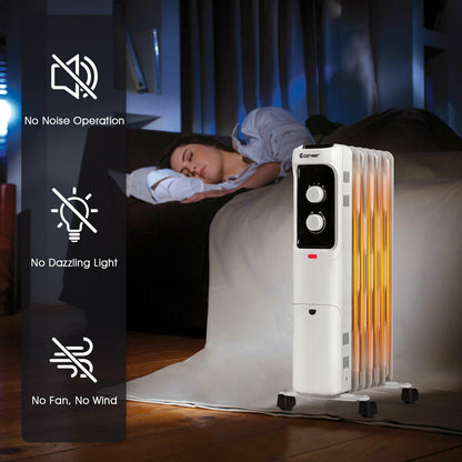 1500W Oil Filled Portable Radiator Space Heater with Adjustable Thermostat-White