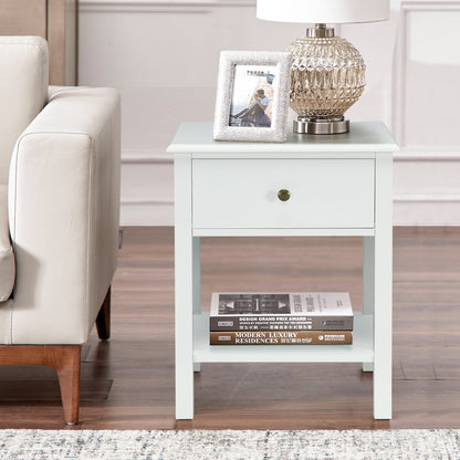 Nightstand End Table with Drawer and Shelf-Black