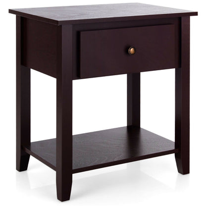 Nightstand with Drawer and Storage Shelf for Bedroom Living Room-Black