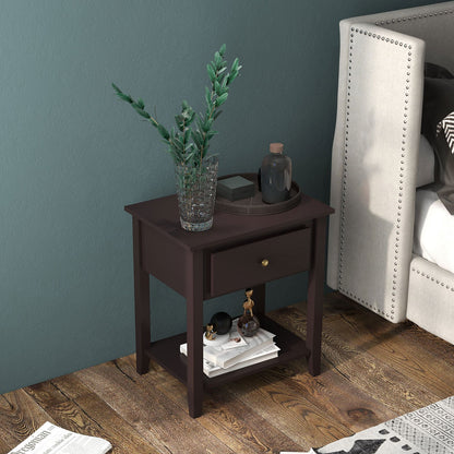 Nightstand with Drawer and Storage Shelf for Bedroom Living Room-Black