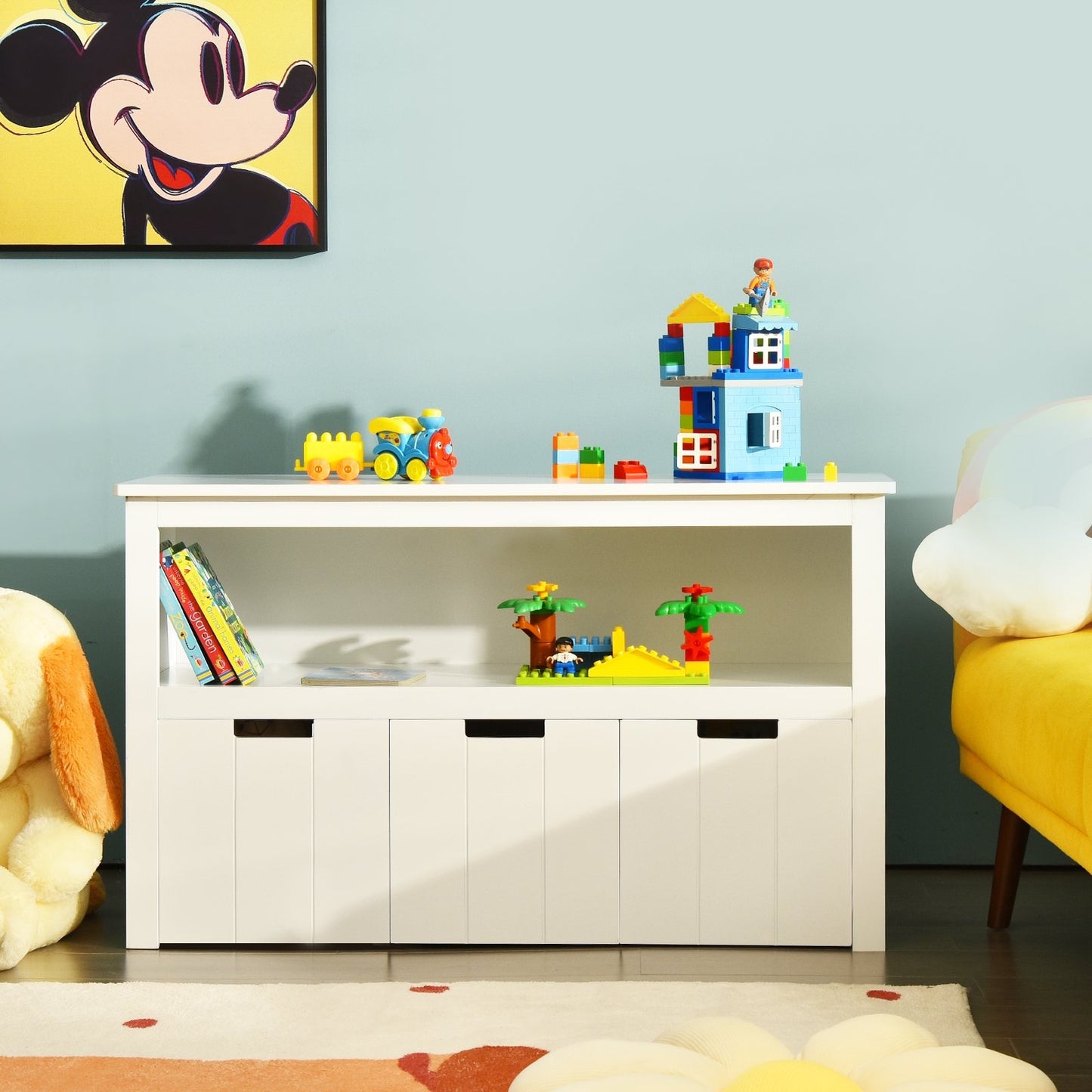Kid Toy Storage Cabinet 3 Drawer Chest with Wheels Large Storage Cube Shelf-Black