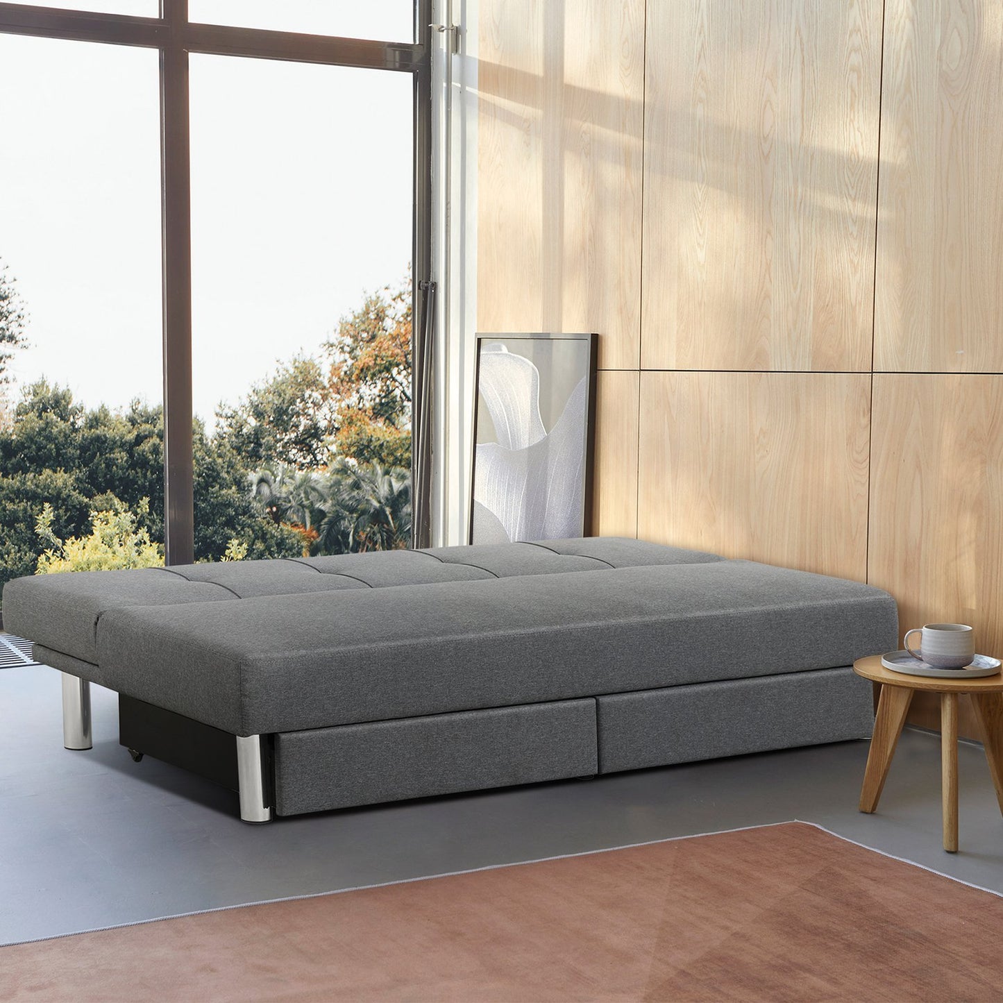 3-Seat Convertible Sofa Bed with 2 Large Drawers and 3 Adjustable Angles