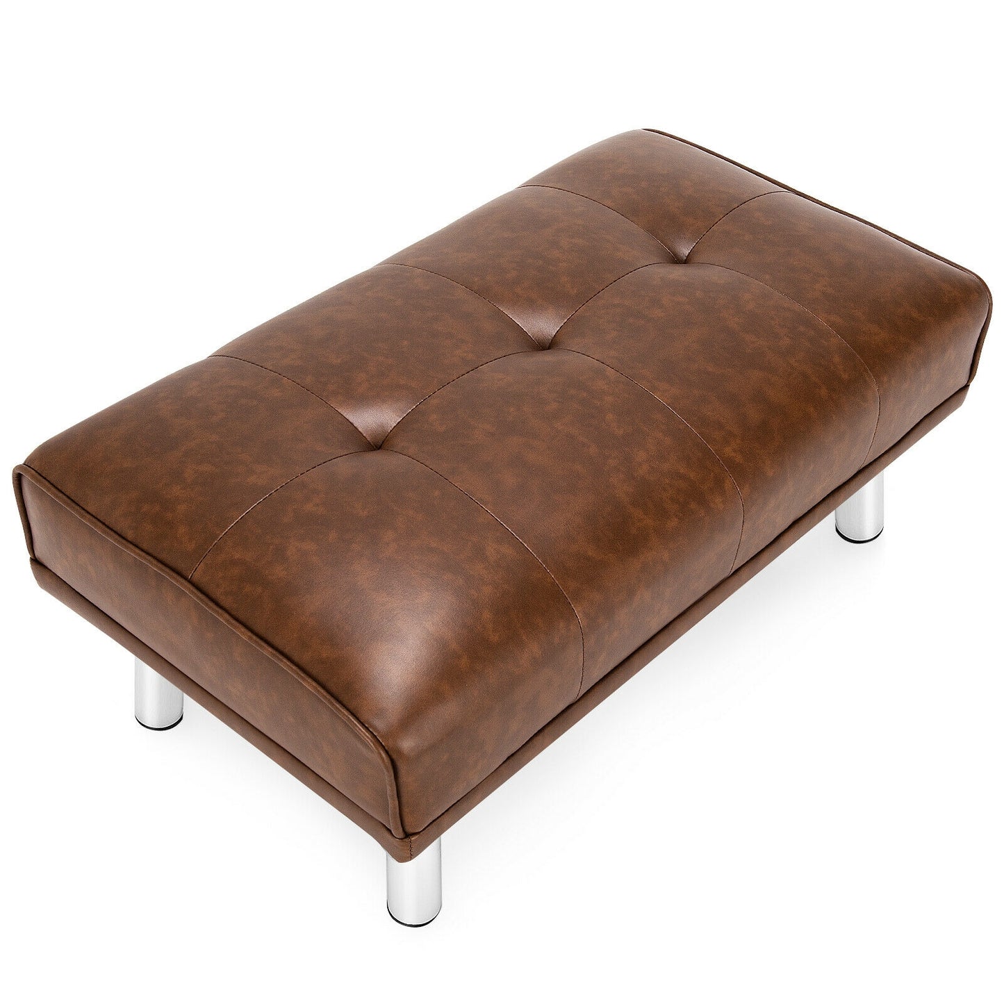 Rectangle Tufted Ottoman with Stainless Steel Legs for Living Room-Brown