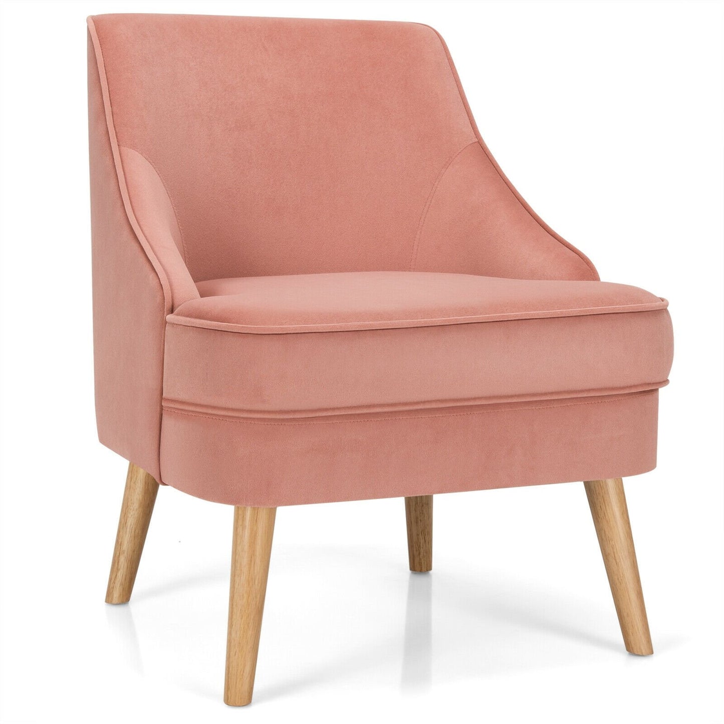 Mid Century Velvet Accent Chair with Rubber Wood Legs for Bedroom-Gray