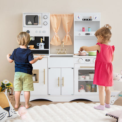 Kids Kitchen Playset with Microwave and Coffee Maker for Ages 3+-White