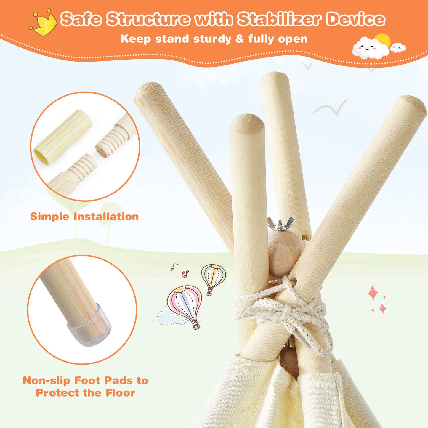 Kids Canvas Teepee Play Tent Foldable