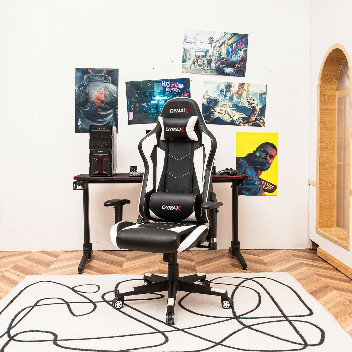 Gaming Chair Adjustable Swivel Racing Style Computer Office Chair-Blue