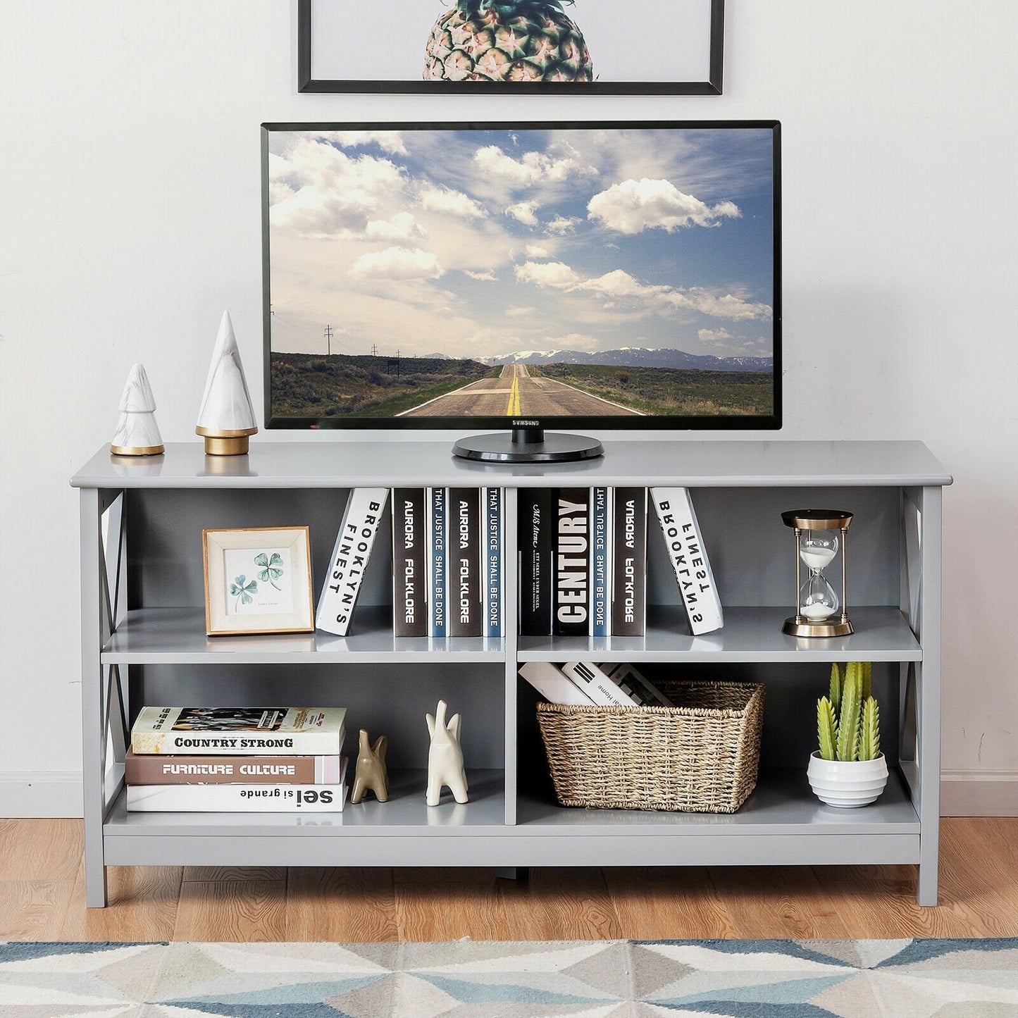 Wooden TV Stand Entertainment Media Center-Brown