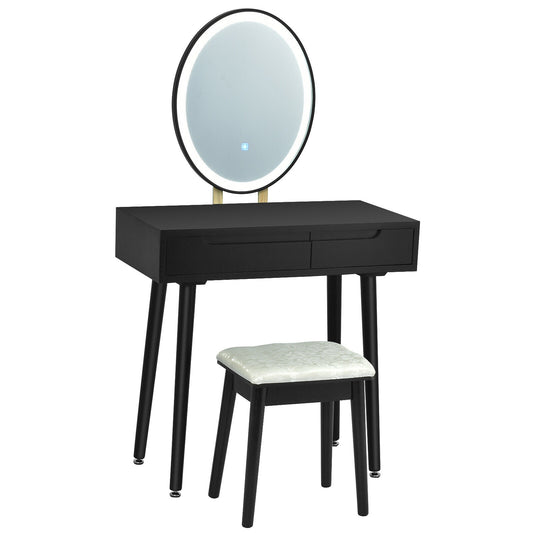 Touch Screen Vanity Makeup Table Stool Set-Black
