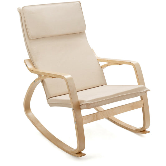Stable Wooden Frame Leisure Rocking Chair with Removable Upholstered Cushion-Beige