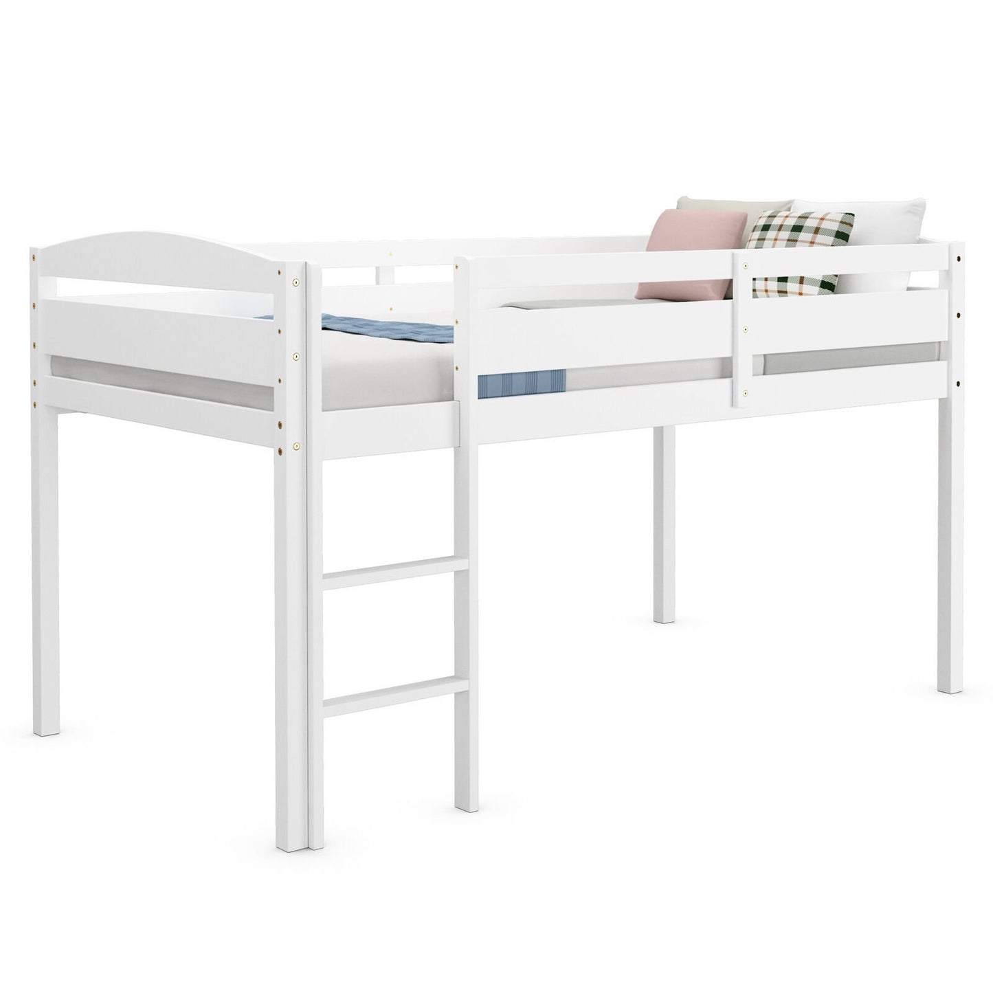 Wooden Twin Low Loft Bunk Bed with Guard Rail and Ladder-Dark Brown