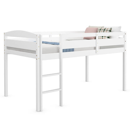 Wooden Twin Low Loft Bunk Bed with Guard Rail and Ladder-Dark Brown